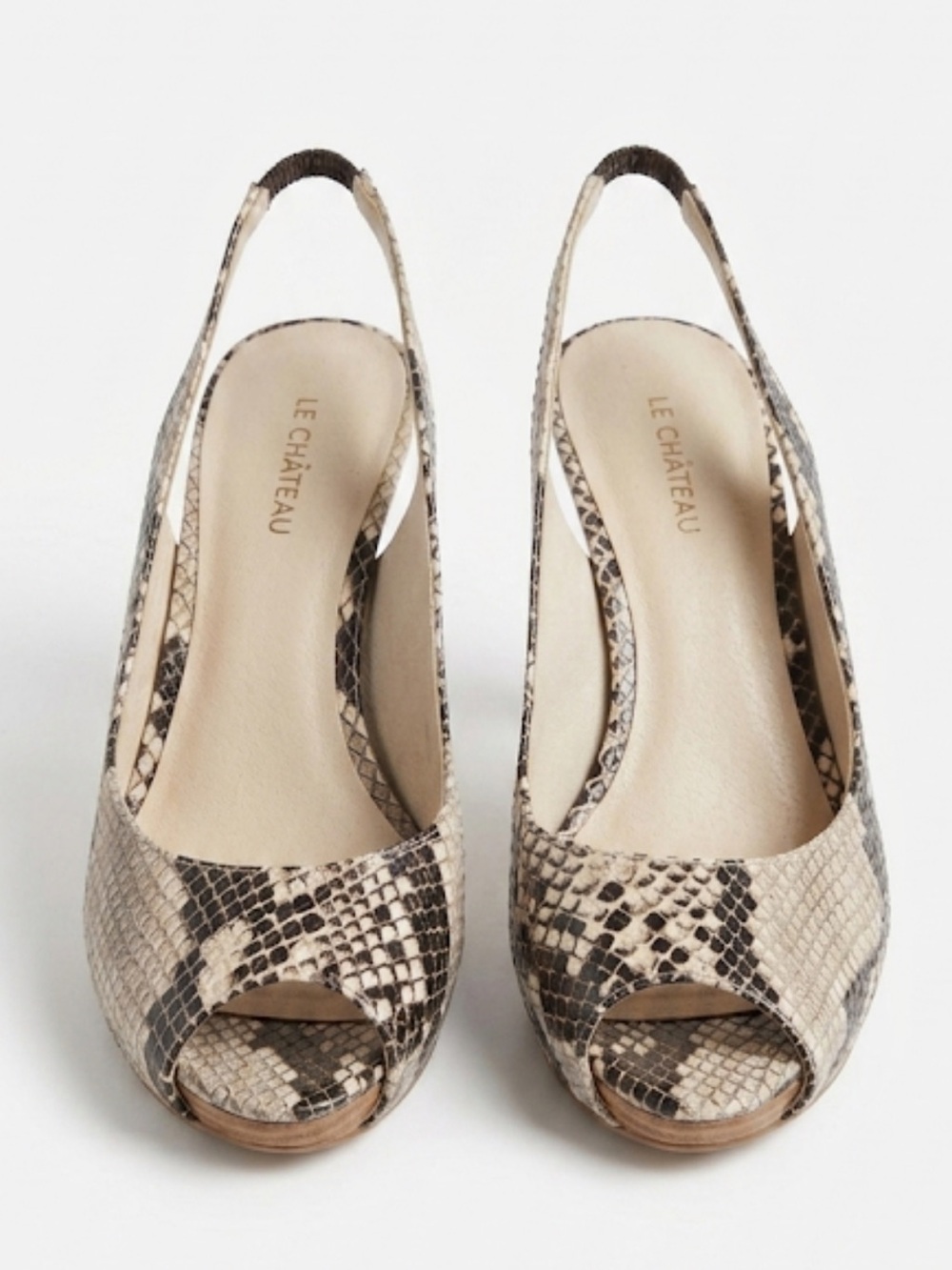 Le Chateau Leather Snakeskin Peel Toe Sling Back Heels